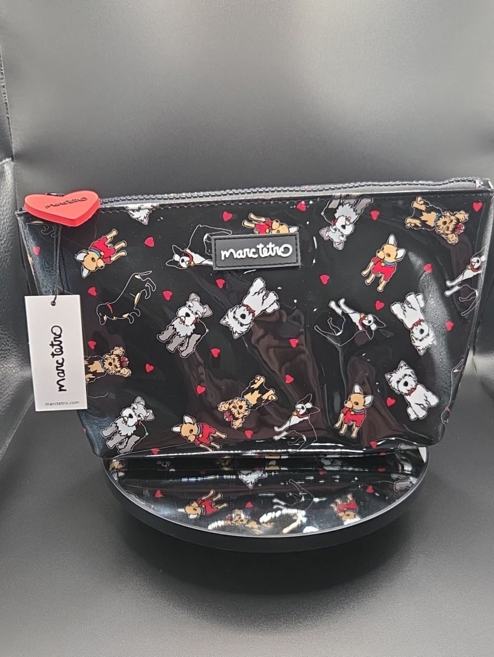 NWT Marc Tetro Black With Dogs Cosmetics Bag